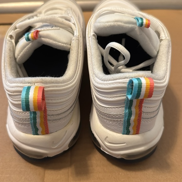 Nike White Sneakers Air Max 97, Nike symbol outlined in orange over black. - Picture 3 of 7